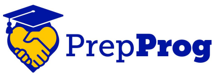 PrepProg -hankkeen logo kaksi kättä sydämen sisällä jonka päällä hattu. Vieressä teksti PrepProg.